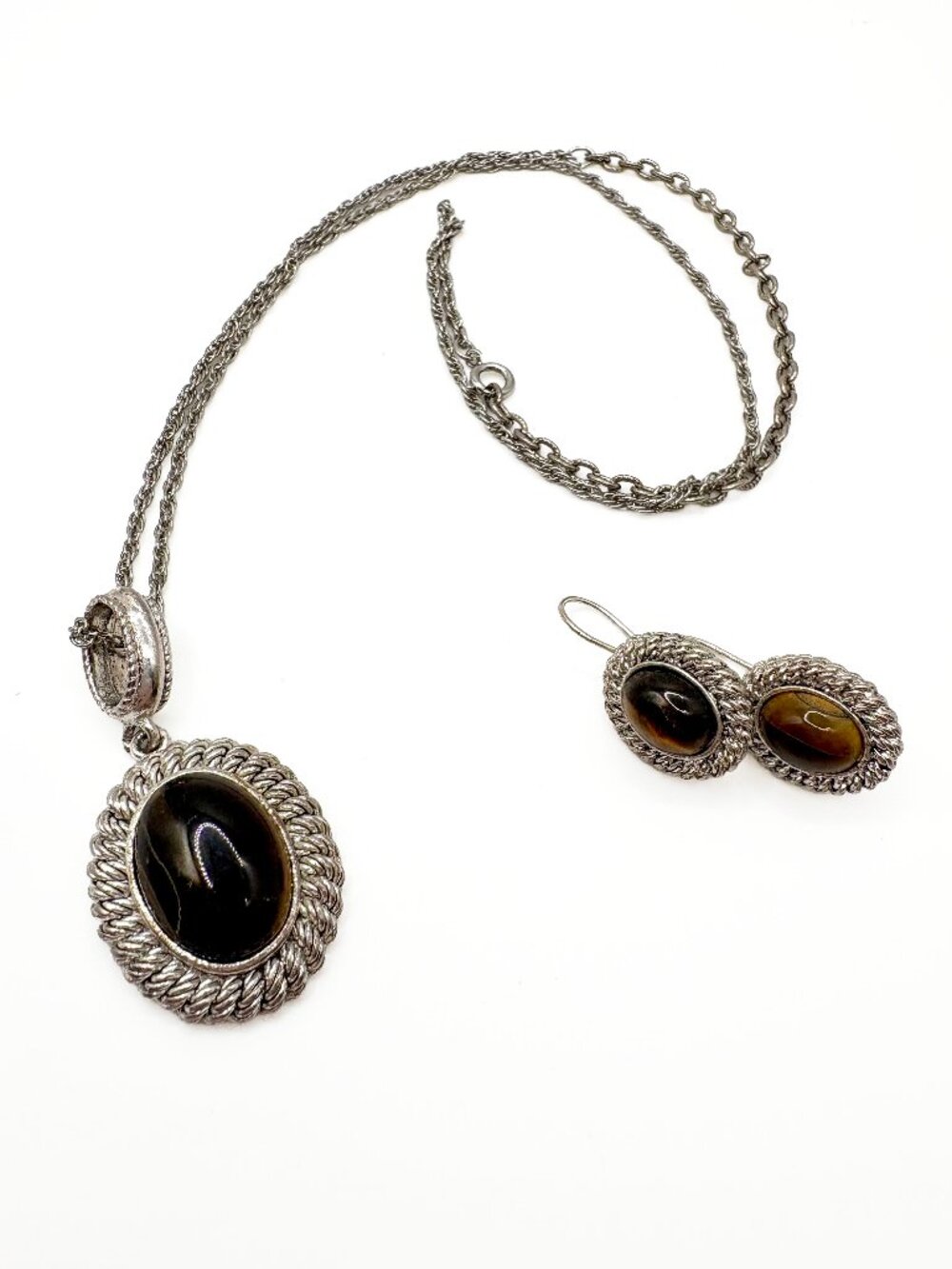 Vintage Avon Faux Tiger's Eye Necklace and Earrings Set